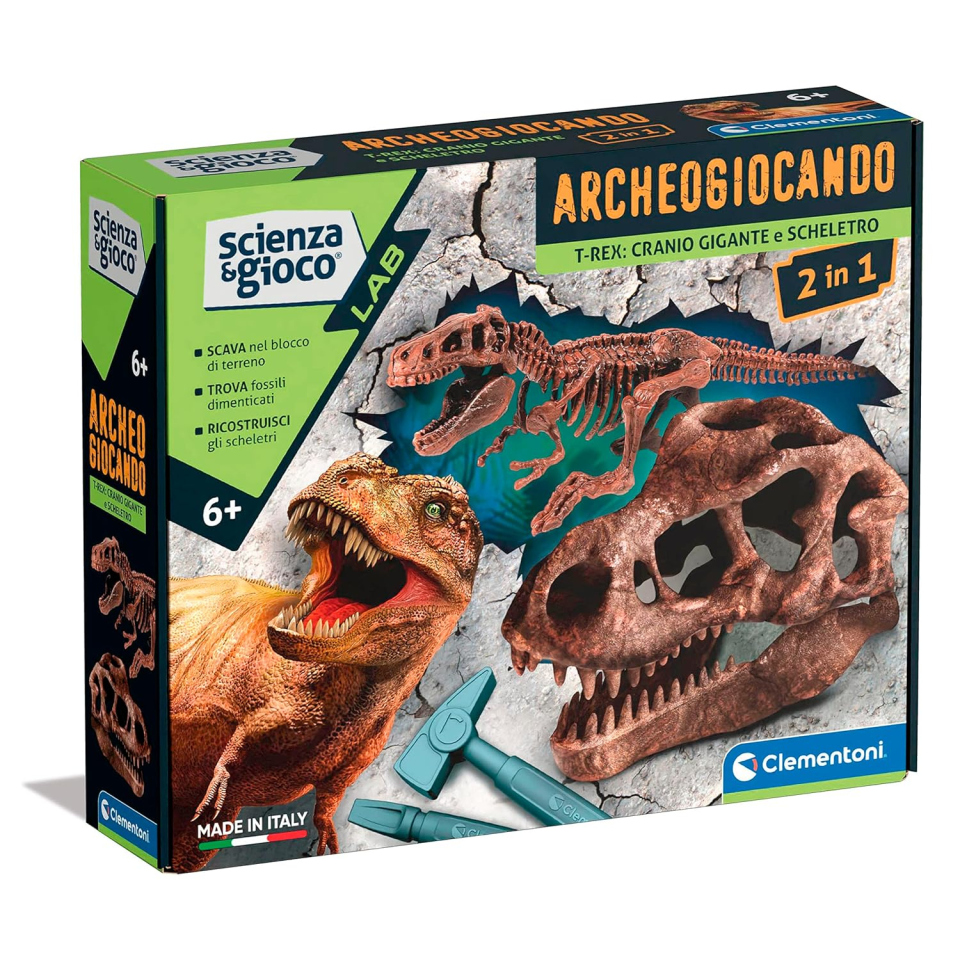 Clementoni Archeogiocando T-Rex 2in1 – Kit Scavo e Assemblaggio Dinosauro