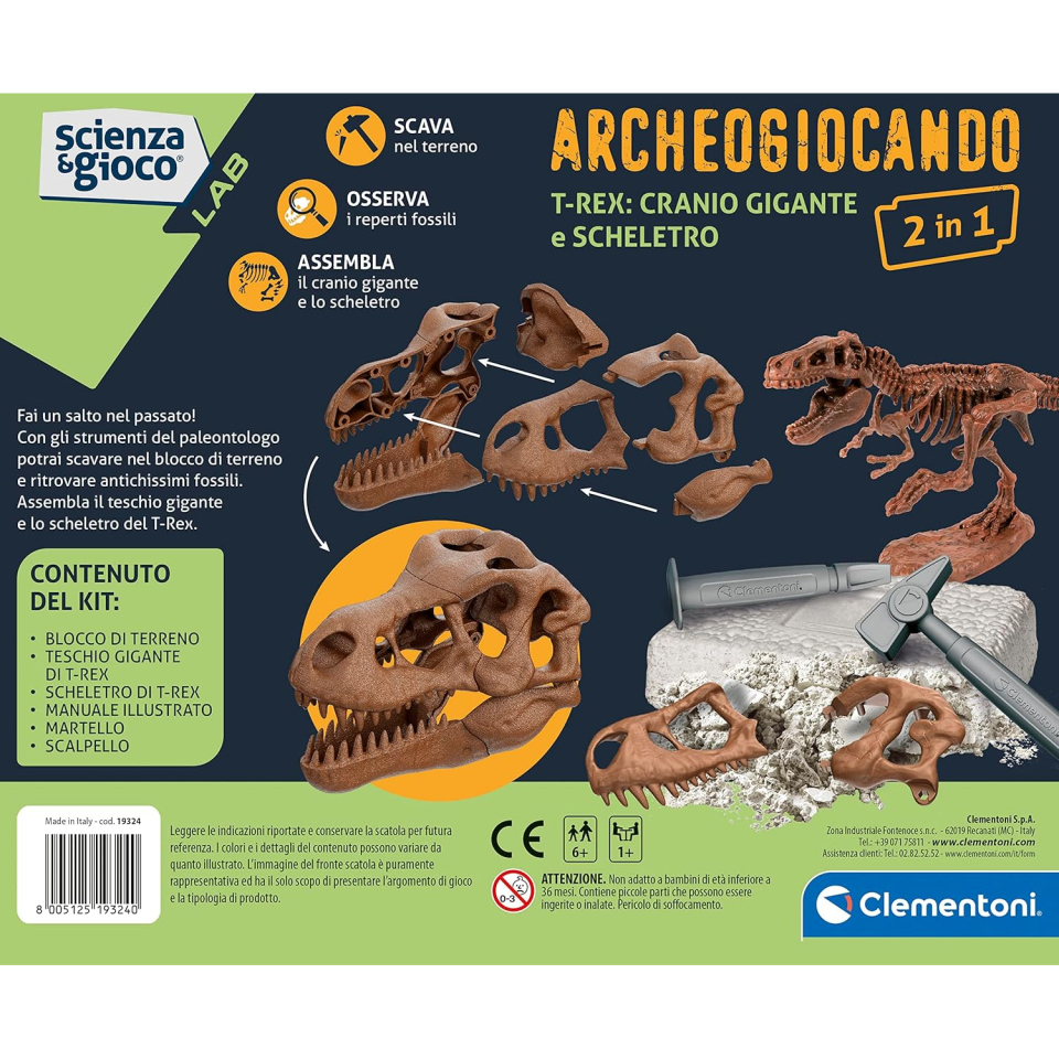 Clementoni Archeogiocando T-Rex 2in1 – Kit Scavo e Assemblaggio Dinosauro