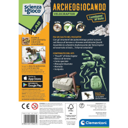 Clementoni Archeogiocando Velociraptor – Kit Scavo Fossili Fosforescenti
