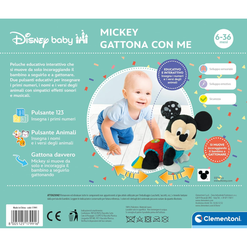 Clementoni Baby Mickey Gattona con Me – Peluche Interattivo