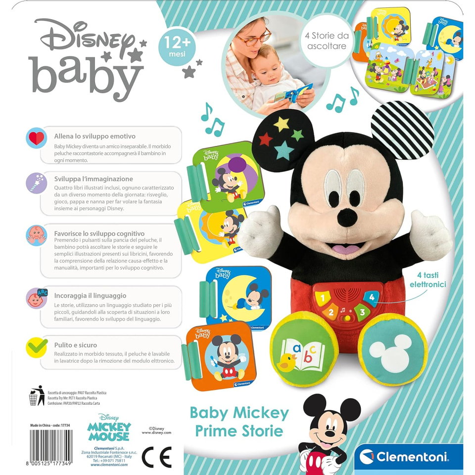 Baby Mickey Peluche Raccontastorie Clementoni con 4 Libricini