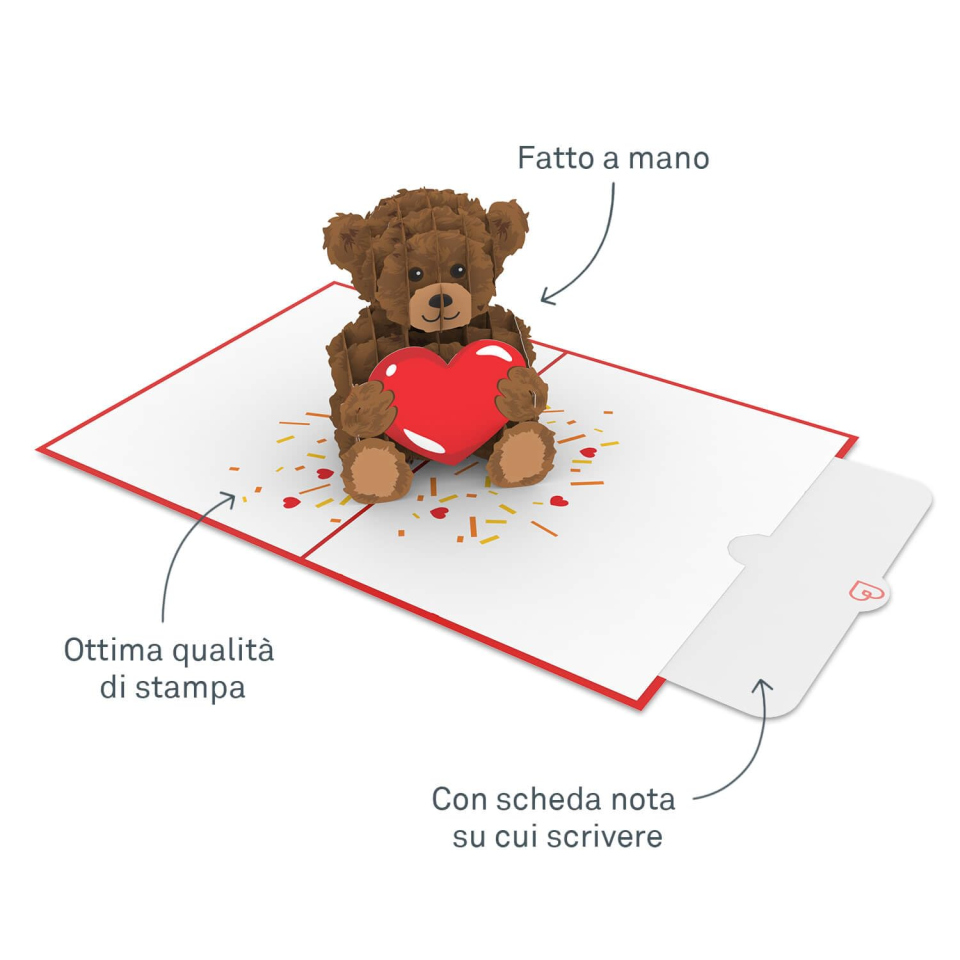 Biglietto pop-up orsetto papercrush con cuore 3D