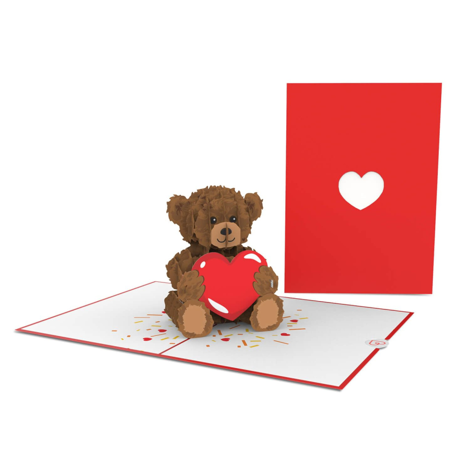 Biglietto pop-up orsetto papercrush con cuore 3D