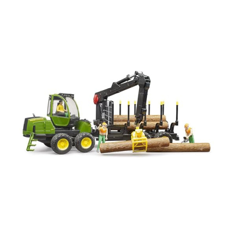 Bruder John Deere 1210E – Retroescavatore Forestale con Tronchi 1:16