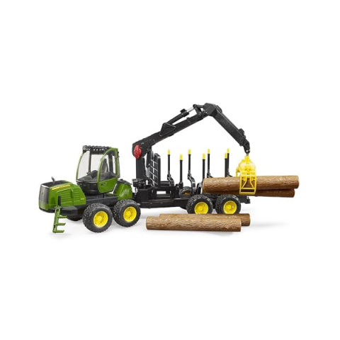 Bruder John Deere 1210E – Retroescavatore Forestale con Tronchi 1:16