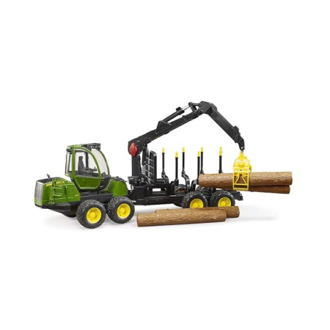 Bruder John Deere 1210E – Retroescavatore Forestale con Tronchi 1:16
