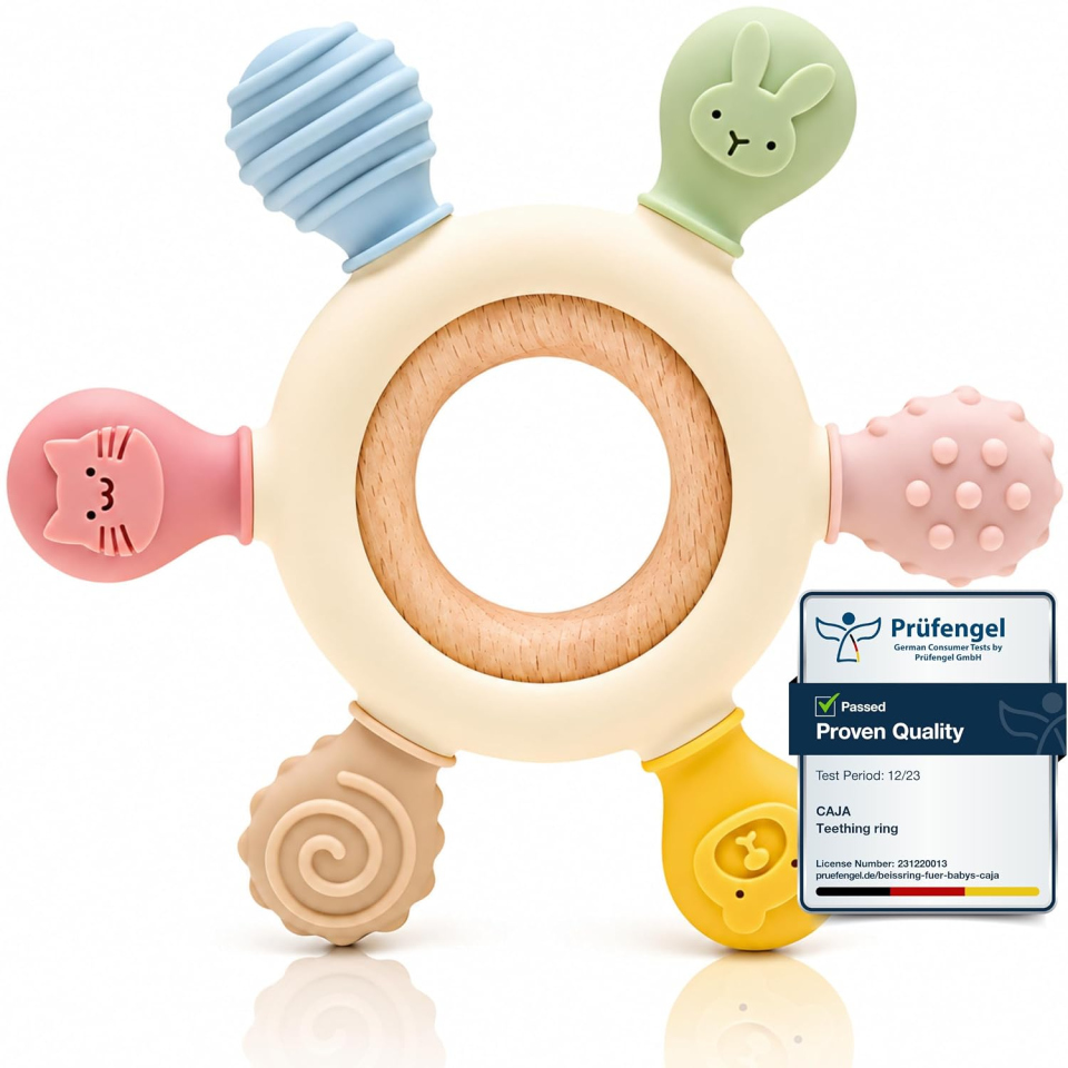 CAJA anello dentizione neonato in silicone e legno