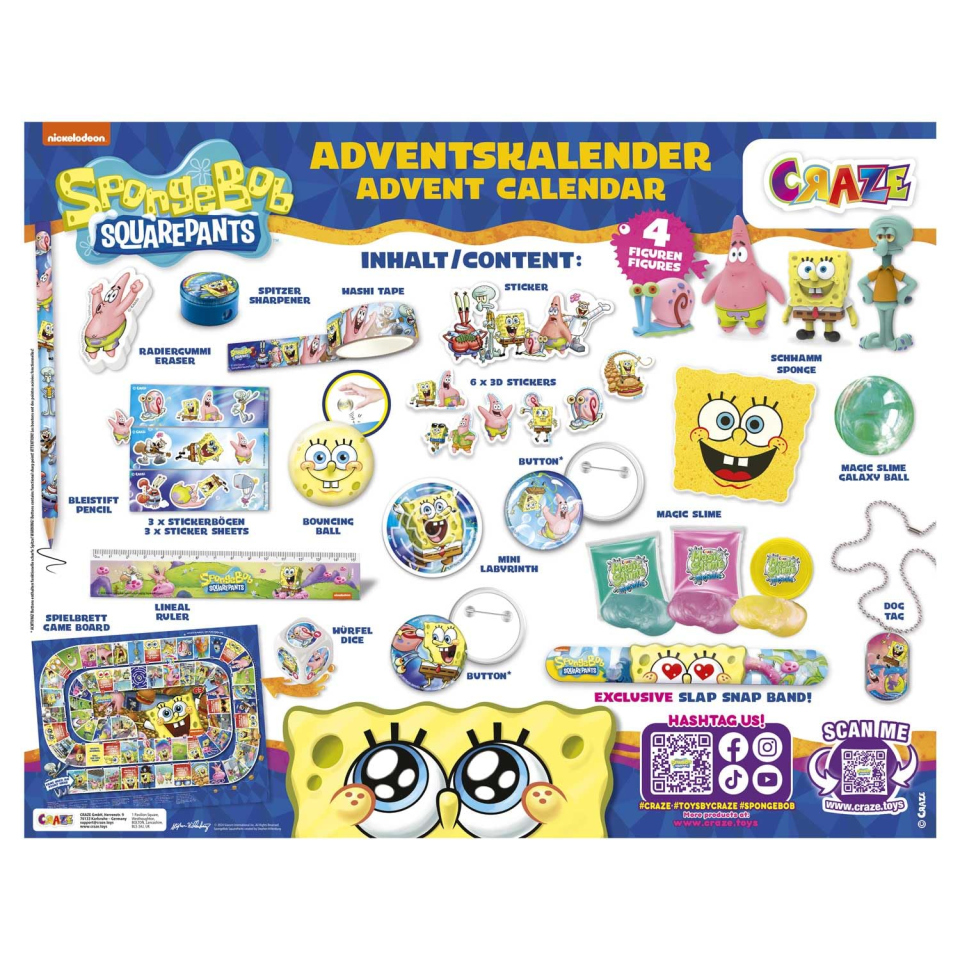 CRAZE Calendario dell'Avvento SpongeBob – 24 Sorprese a Tema Bikini Bottom
