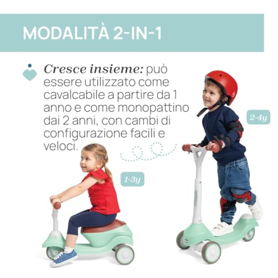 Chicco Monopattino Evolutivo 2 in 1 – Cavalcabile e Scooter da 1 Anno