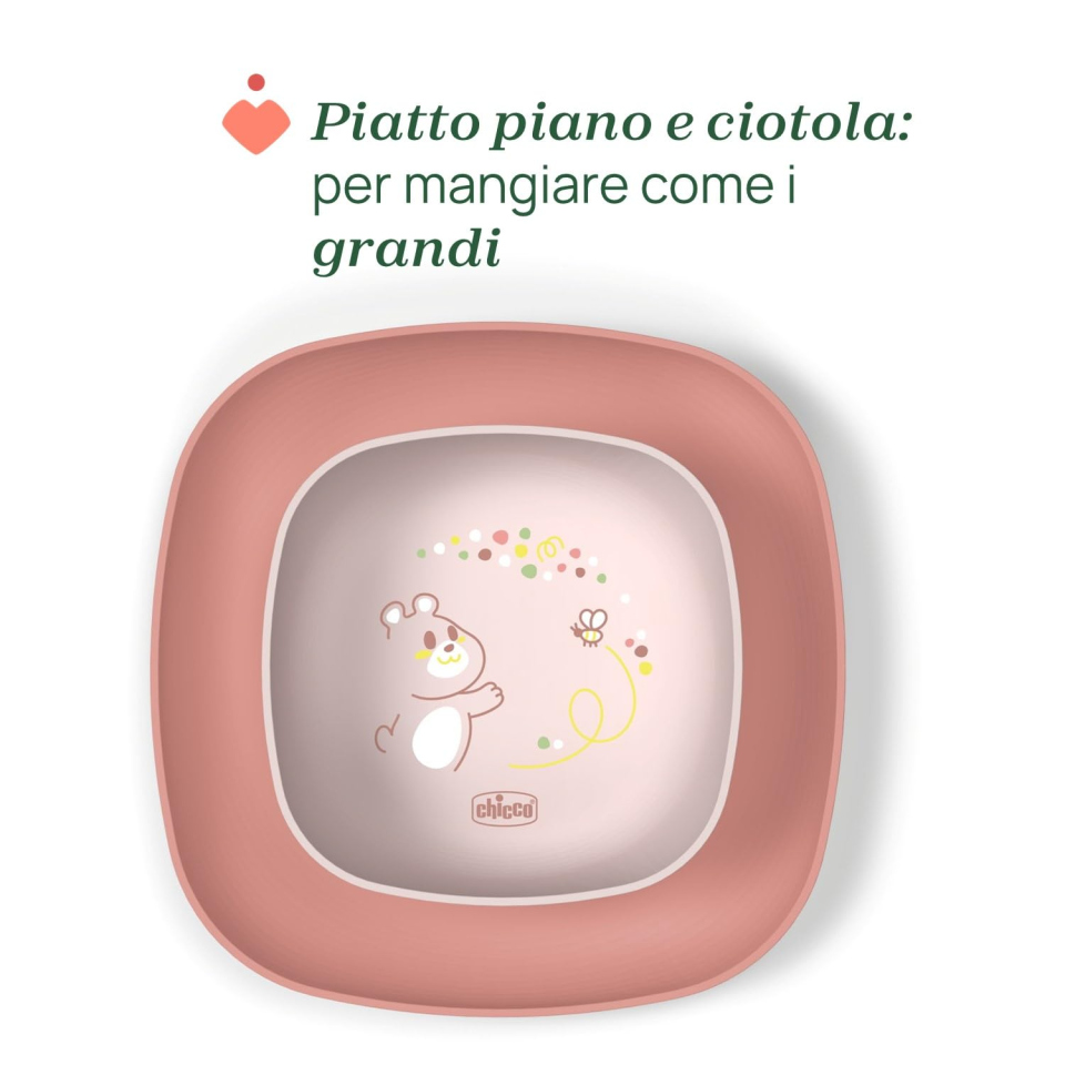 Chicco Set Pappa Svezzamento 12M+ Rosa – Piatti, Posate e Tazza 360°