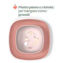 Chicco Set Pappa Svezzamento 12M+ Rosa – Piatti, Posate e Tazza 360°