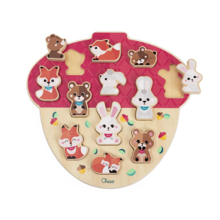 Chicco My Wood Friends set 12 personaggi in legno tre famiglie animali in ghianda