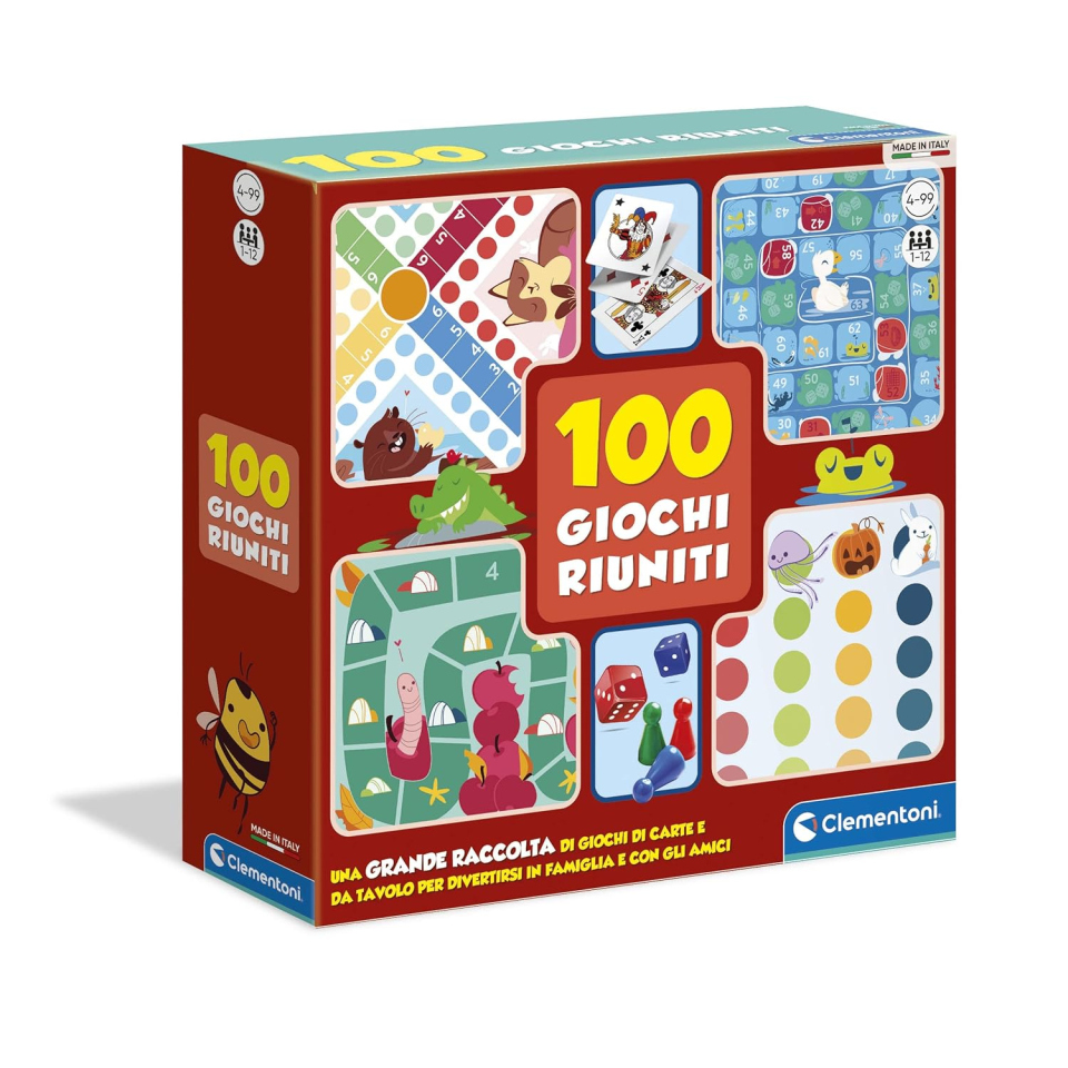Clementoni 100 Giochi Riuniti – Raccolta Giochi da Tavolo e Carte dai 4 Anni
