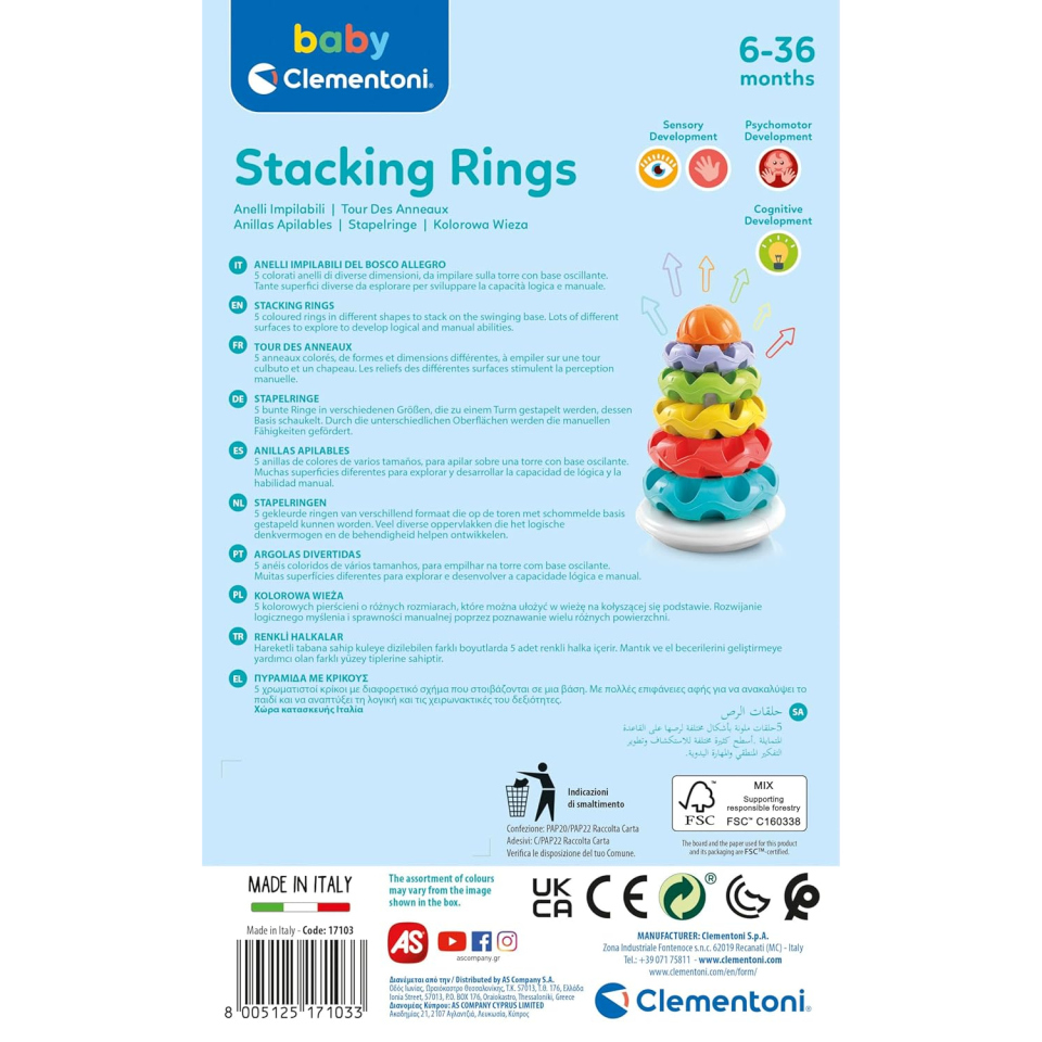 Clementoni Baby Anelli Impilabili – Torre Colorata 6-36 Mesi