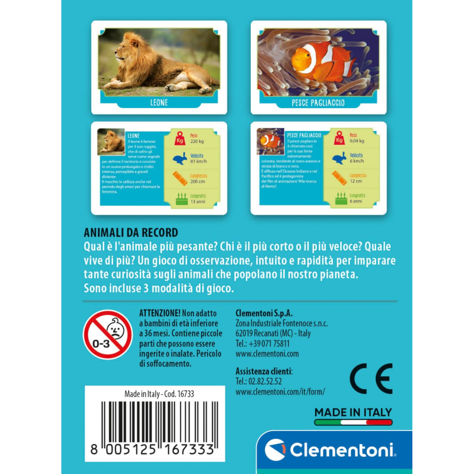 Clementoni Animali da Record – Gioco di Carte Educativo sugli Animali