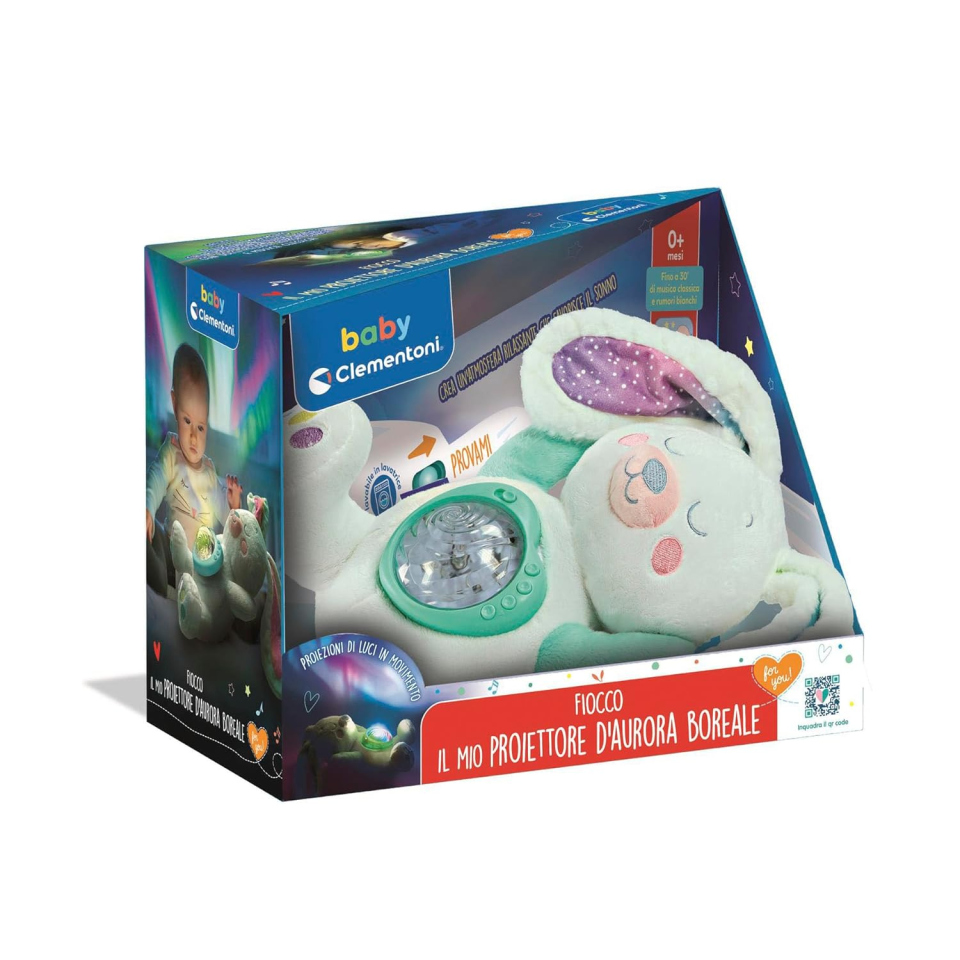 Clementoni Baby Fiocco – Peluche Proiettore Aurora Boreale per Neonati
