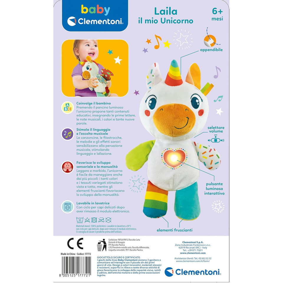 Clementoni Baby peluche unicorno interattivo Laila dai 6 mesi