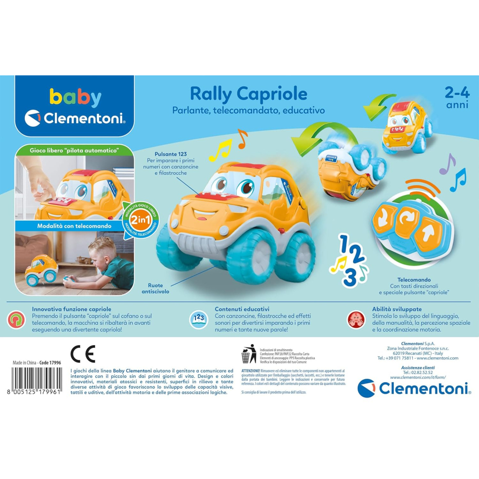 Clementoni Baby Rally Capriole – Auto Telecomandata per Bambini 2-4 Anni