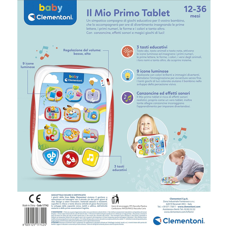 Clementoni Baby Primo Tablet Parlante – Luci, Suoni e Attività 12-36 Mesi