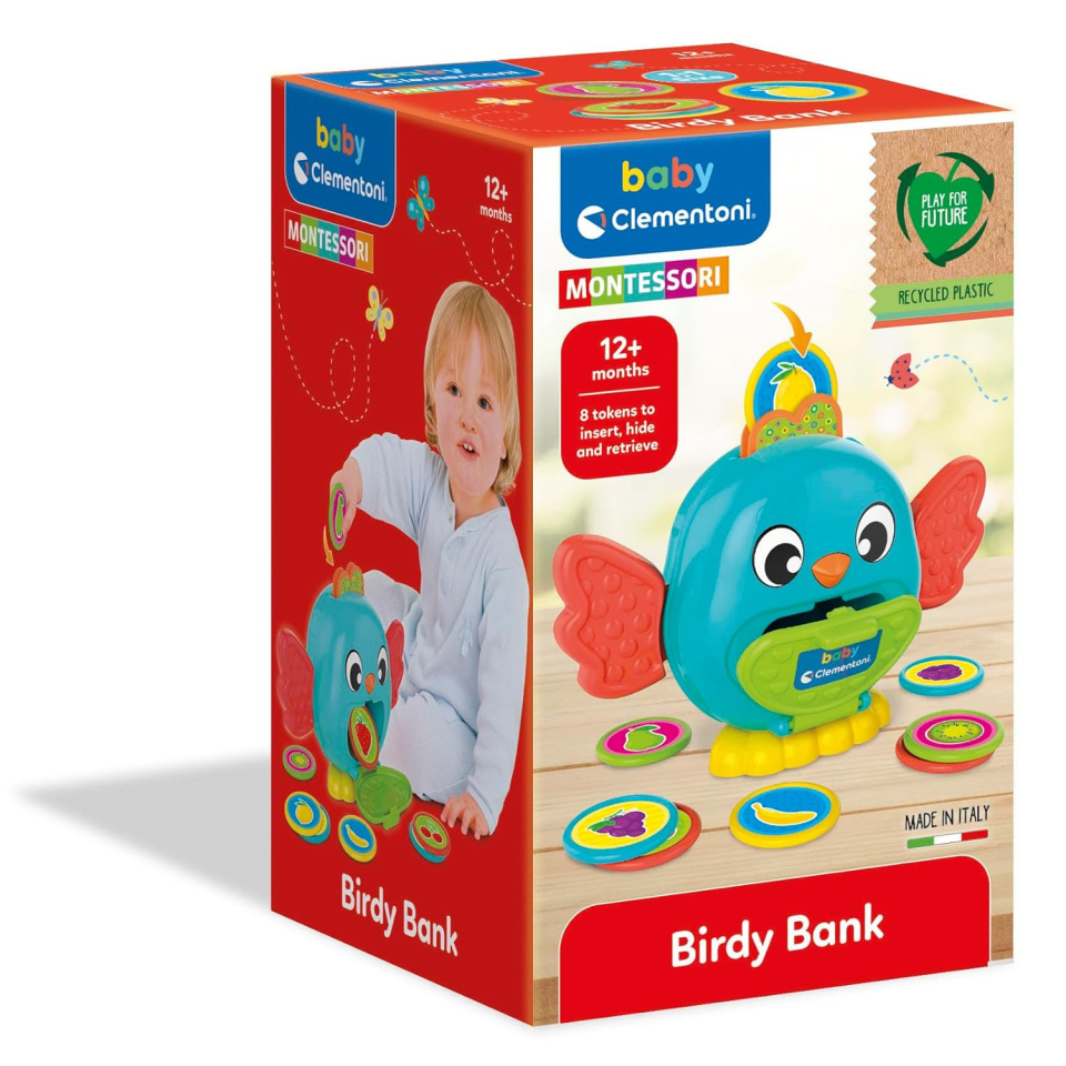 Clementoni Baby Montessori Birdy Bank – Salvadanaio Uccellino con Gettoni