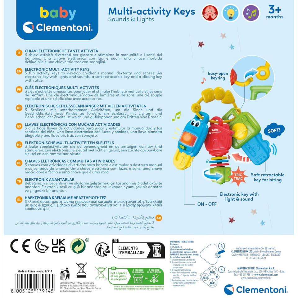 Clementoni Multi-Activity Keys – Chiavi Giocattolo Interattive 3-36 Mesi