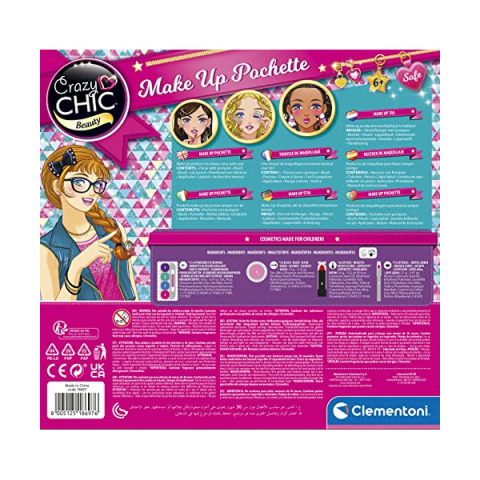 Clementoni Crazy Chic Make Up Pochette – Trousse Trucchi Lavabili per Bambine 6+