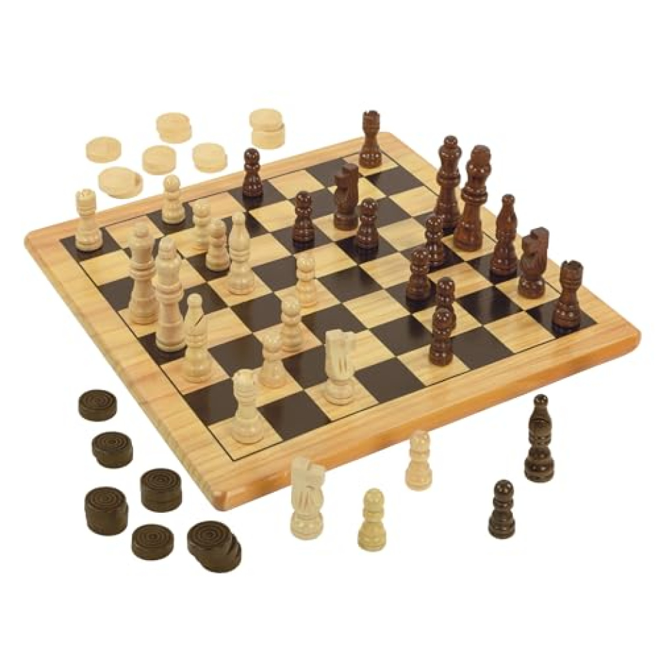 Clementoni Dama e Scacchi in Legno – Gioco da Tavolo per 2 Giocatori