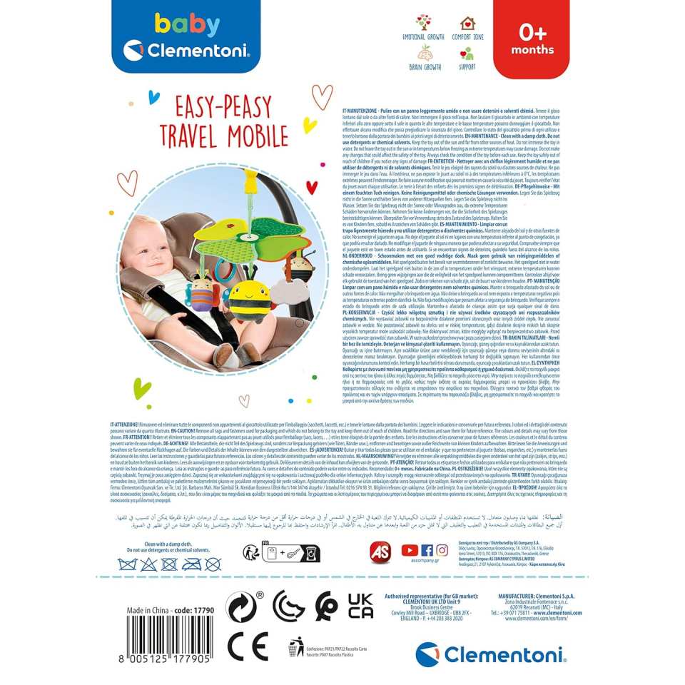 Clementoni Easy-Peasy Travel Mobile – Giostrina da Passeggino e Culla