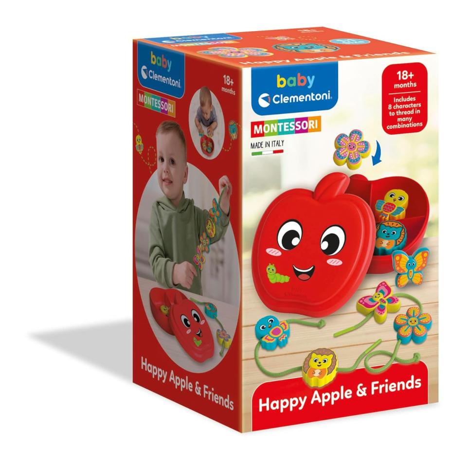 Clementoni Baby Happy Apple & Friends – Gioco a Infilare Montessori 18+ Mesi