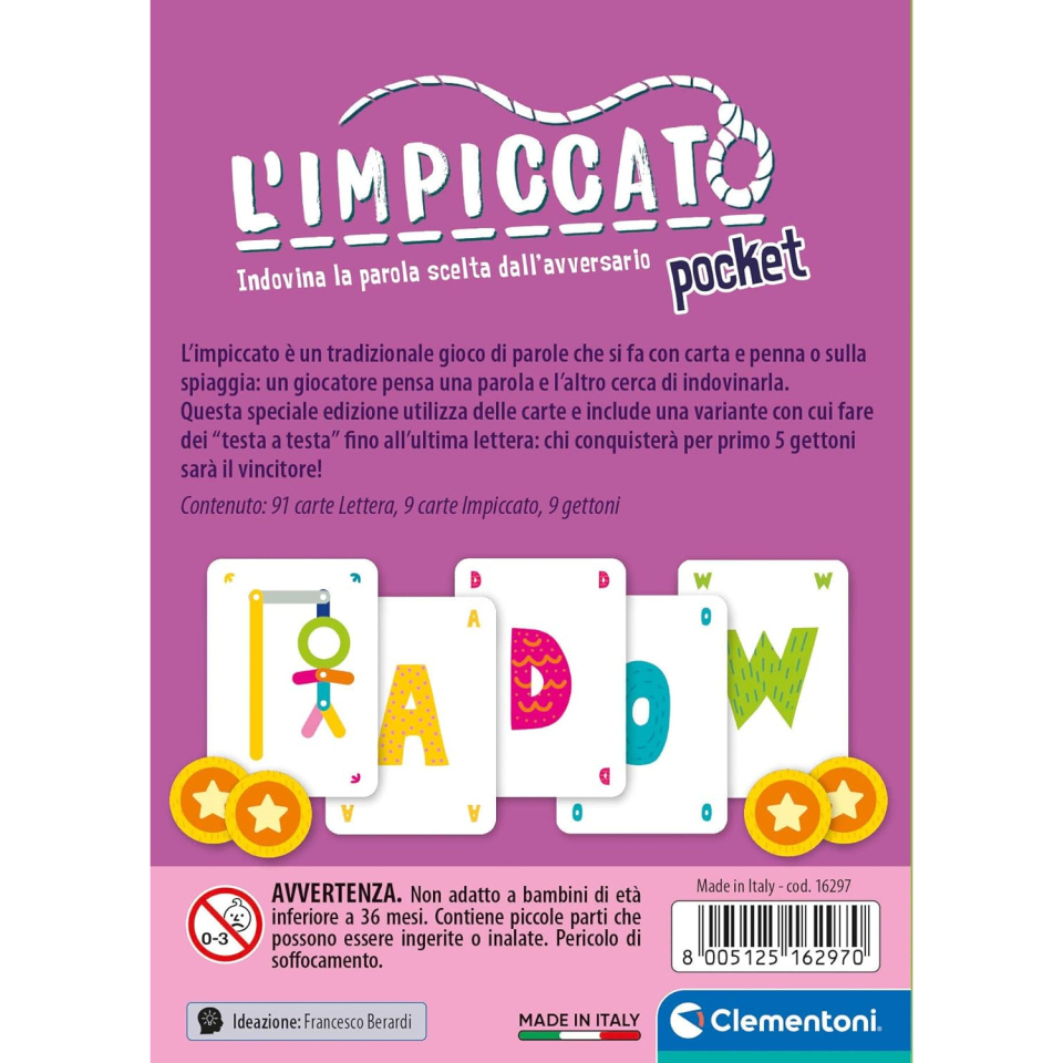 Clementoni L'Impiccato Tascabile – Gioco di Carte per 2 Giocatori