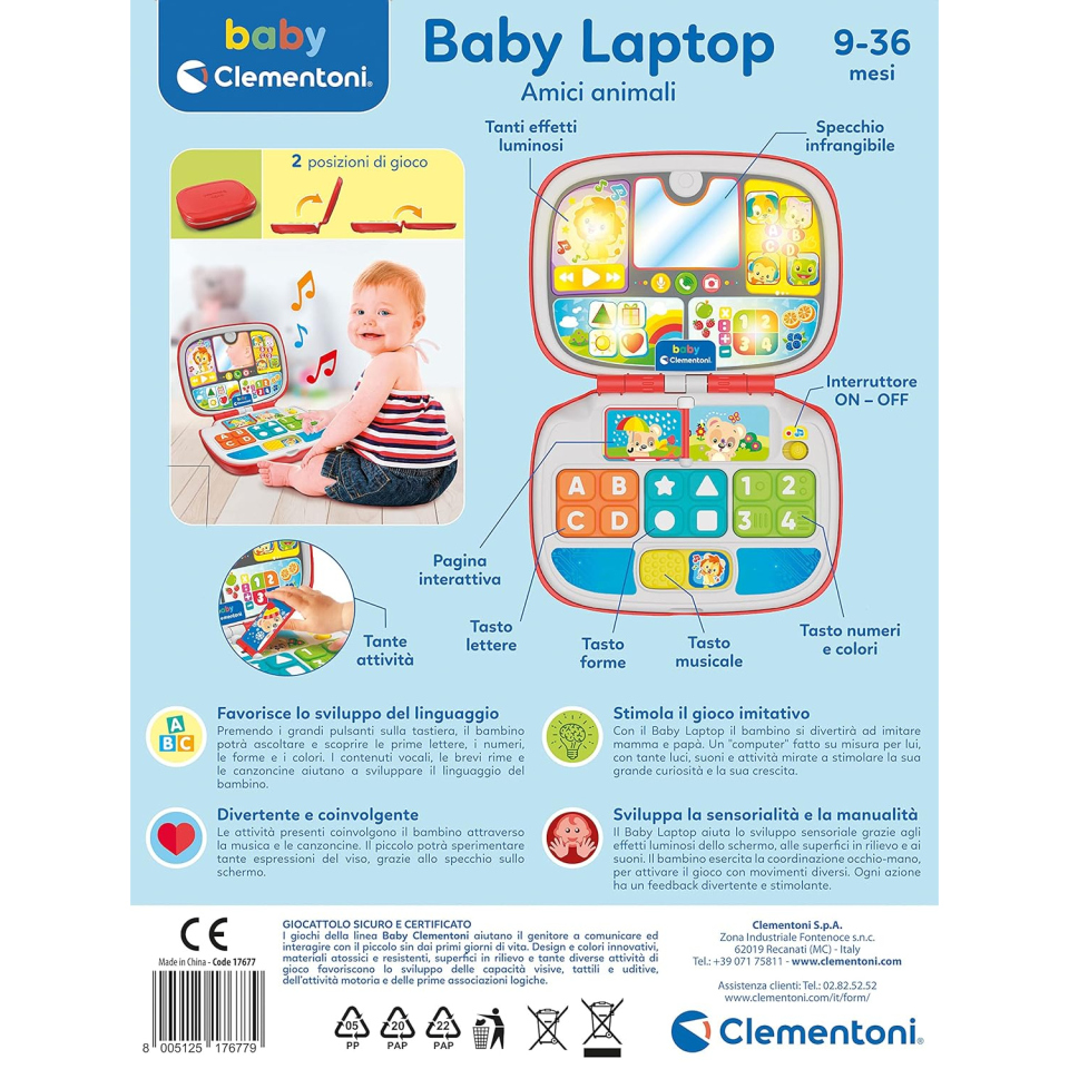 Clementoni Laptop Amici Animali – Computer Interattivo dai 9 Mesi