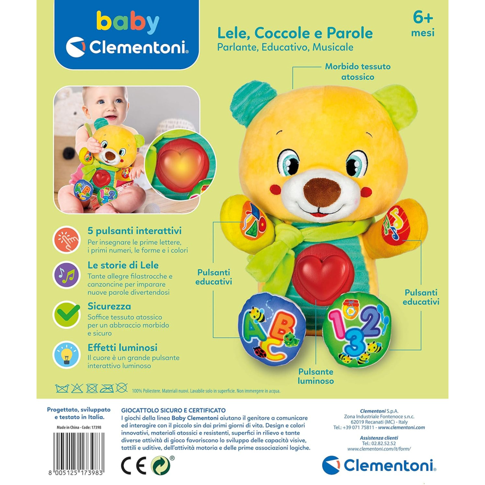 Clementoni Lele Coccole e Parole – Orsetto Peluche Parlante Interattivo