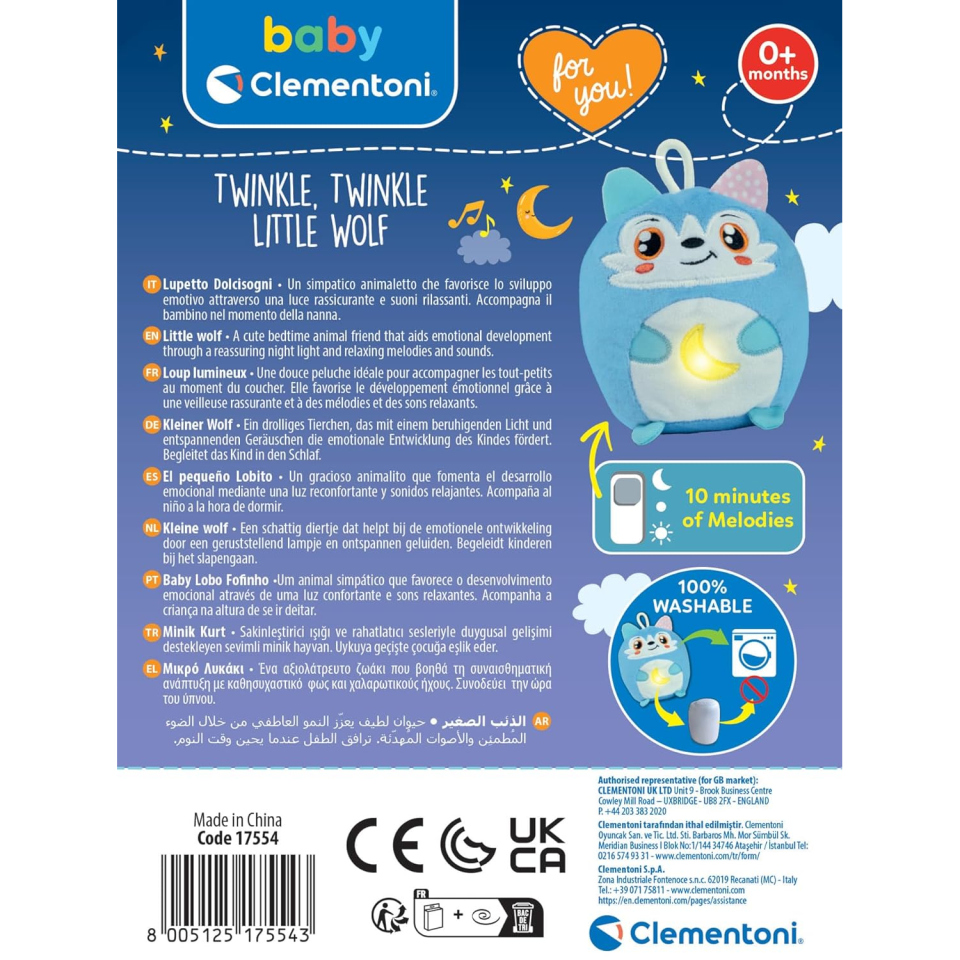 Clementoni Baby Lupetto Luce Notturna con Melodie e Suoni Bianchi
