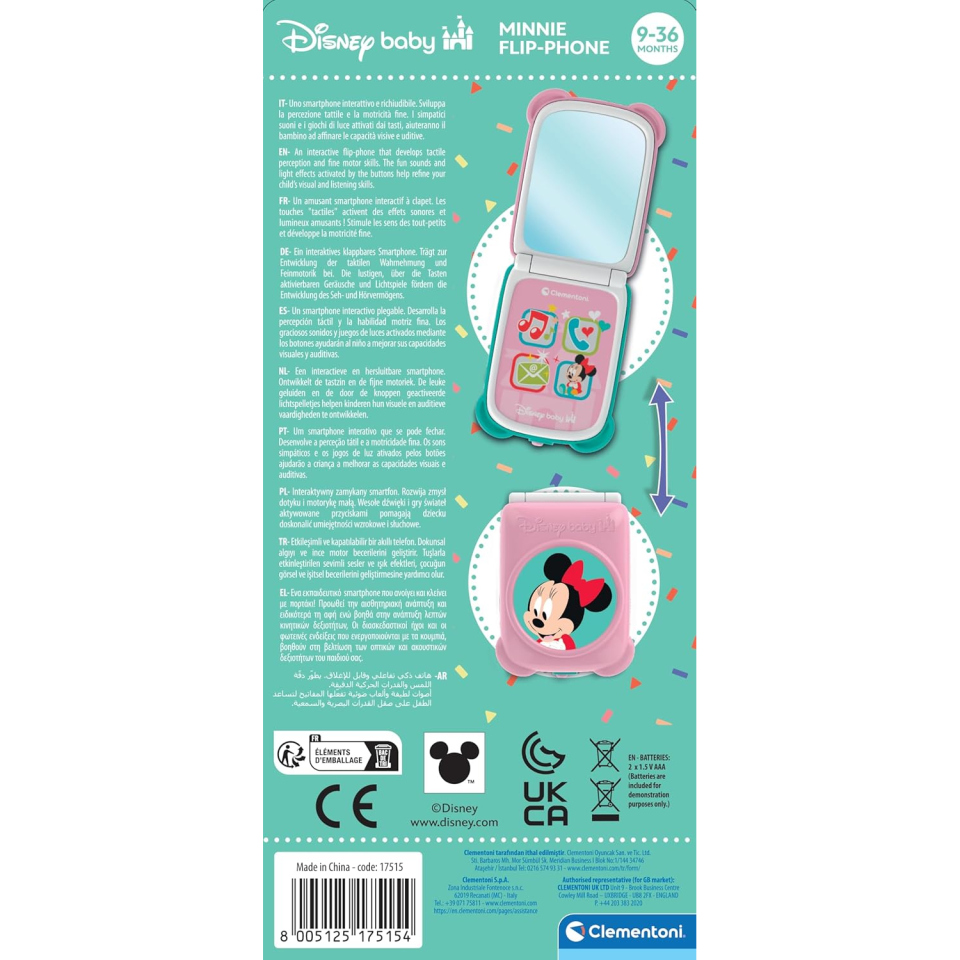 Clementoni Disney Baby Minnie Flip Phone - Telefono Gioco 9-36 Mesi