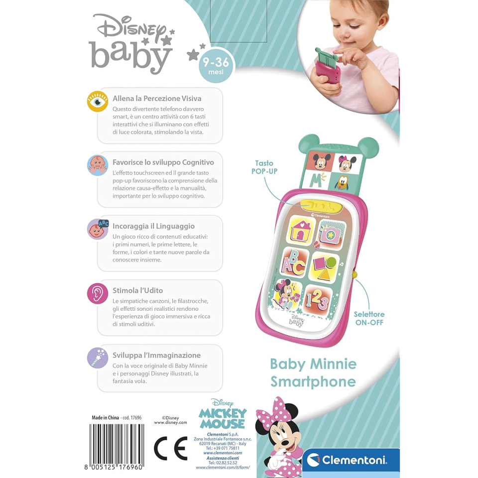 Clementoni Disney Baby Minnie – Smartphone Giocattolo dai 9 Mesi