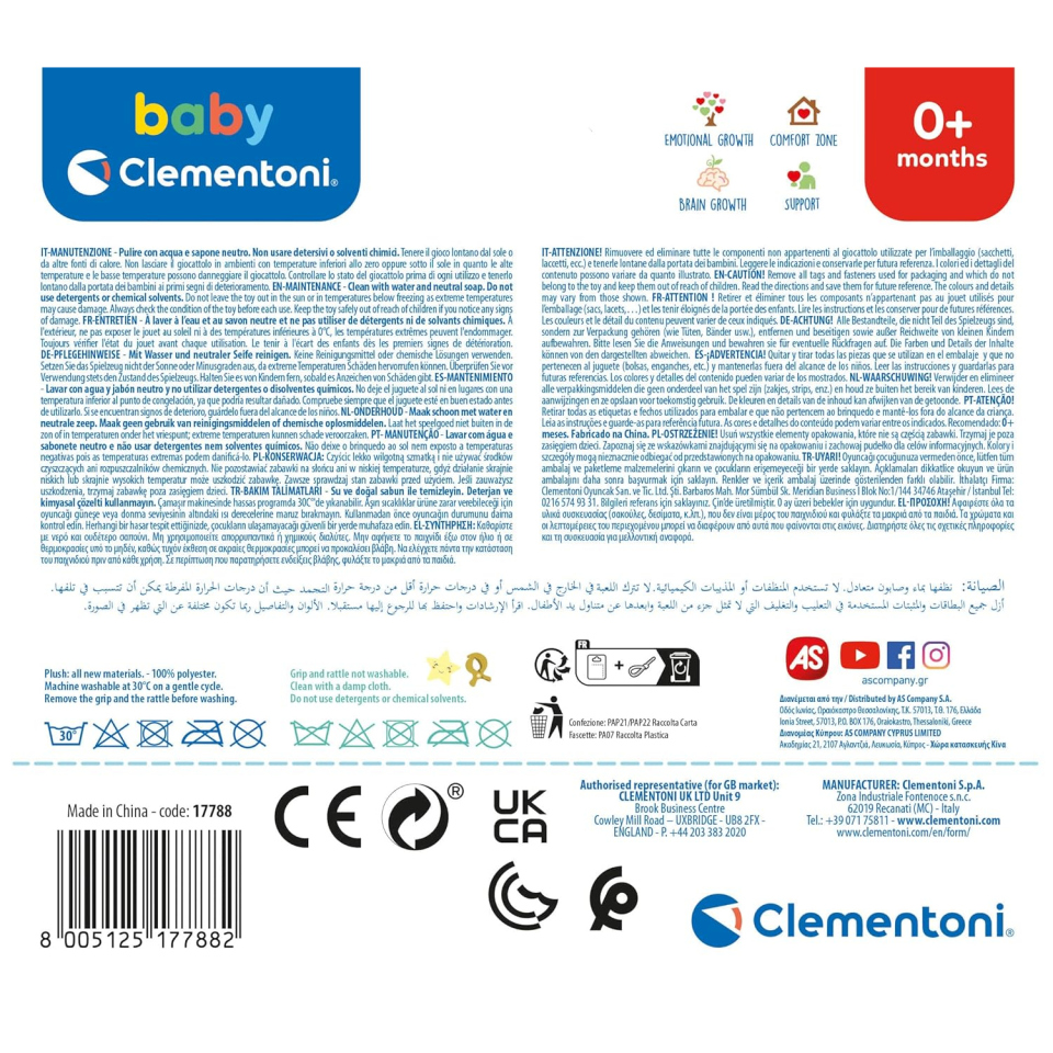 Clementoni Easy-Peasy Orsetto Sonaglino Morbido per Neonati