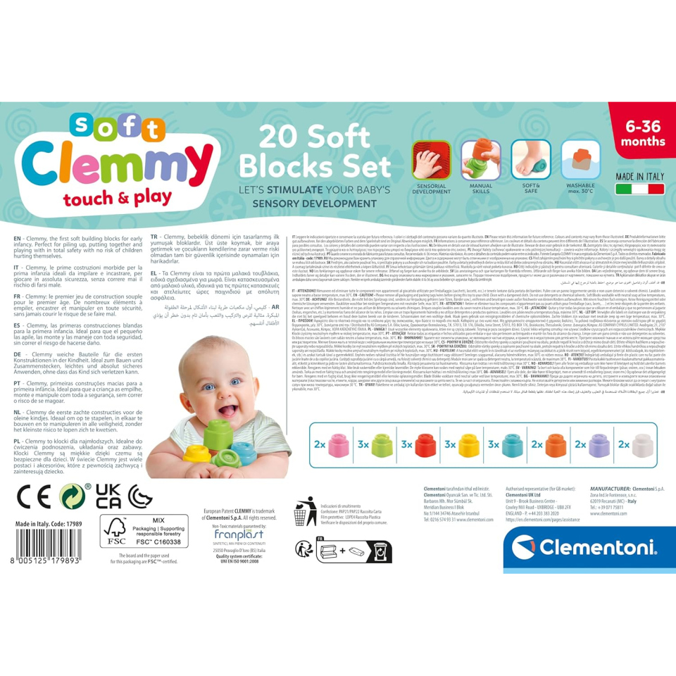 Clementoni Clemmy - 20 Mattoncini Morbidi per Prima Infanzia 6-36 Mesi