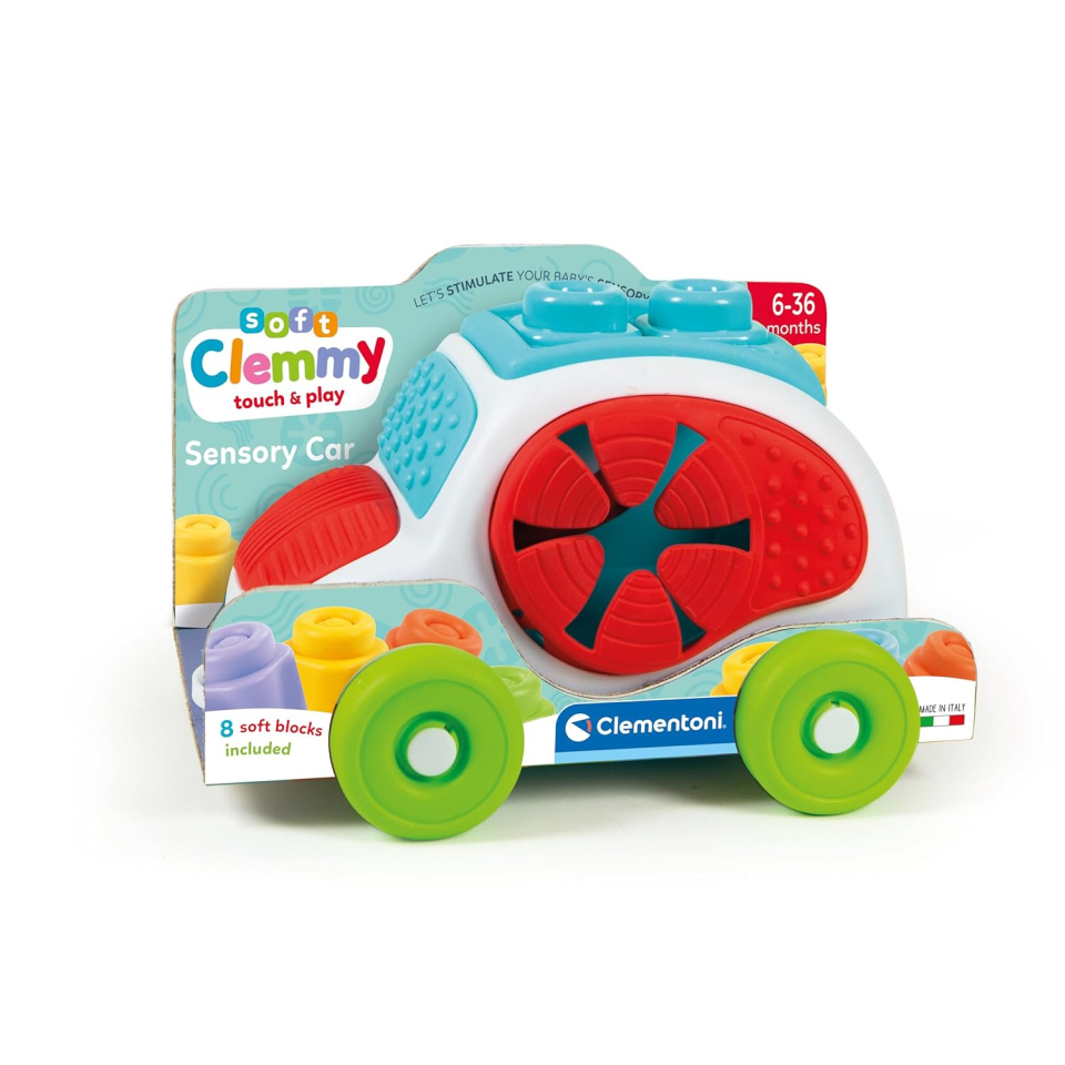 Clementoni Soft Clemmy Sensory Car – Macchinina Sensoriale con 8 Mattoncini Morbidi