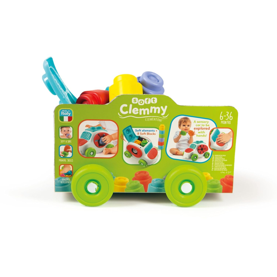 Clementoni Soft Clemmy Sensory Car – Macchinina Sensoriale con 8 Mattoncini Morbidi