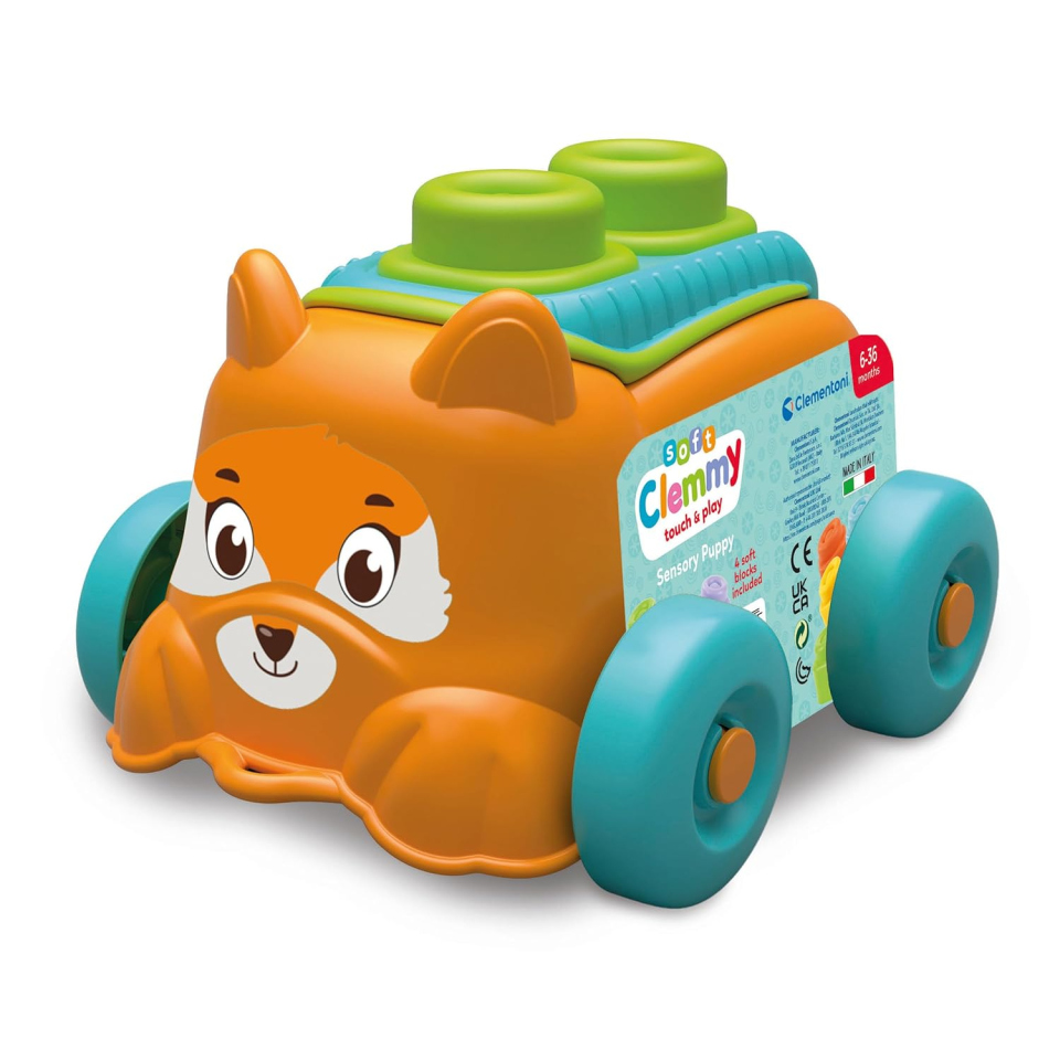 Clementoni Soft Clemmy Sensory Puppy – Cesto Volpe con Mattoncini Morbidi 6-36 Mesi