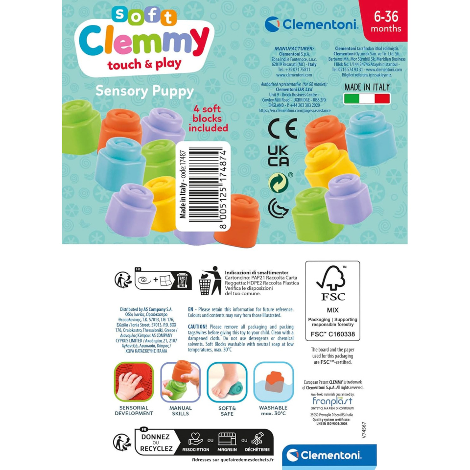 Clementoni Soft Clemmy Sensory Puppy – Cesto Volpe con Mattoncini Morbidi 6-36 Mesi