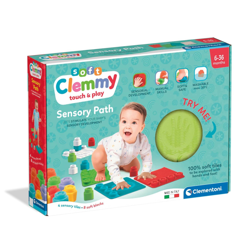 Clementoni Soft Clemmy Touch & Play – Tappeto Sensoriale con Mattoncini Morbidi
