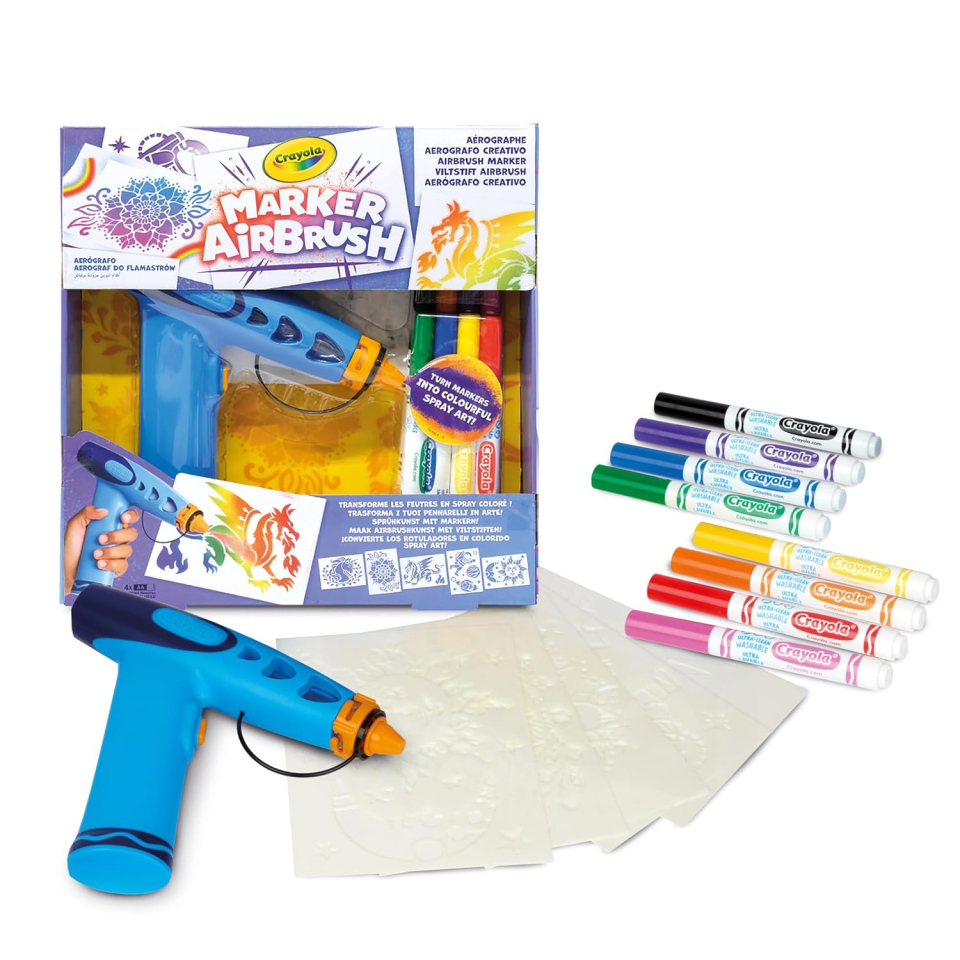 Crayola Marker Airbrush, aerografo con 8 pennarelli lavabili