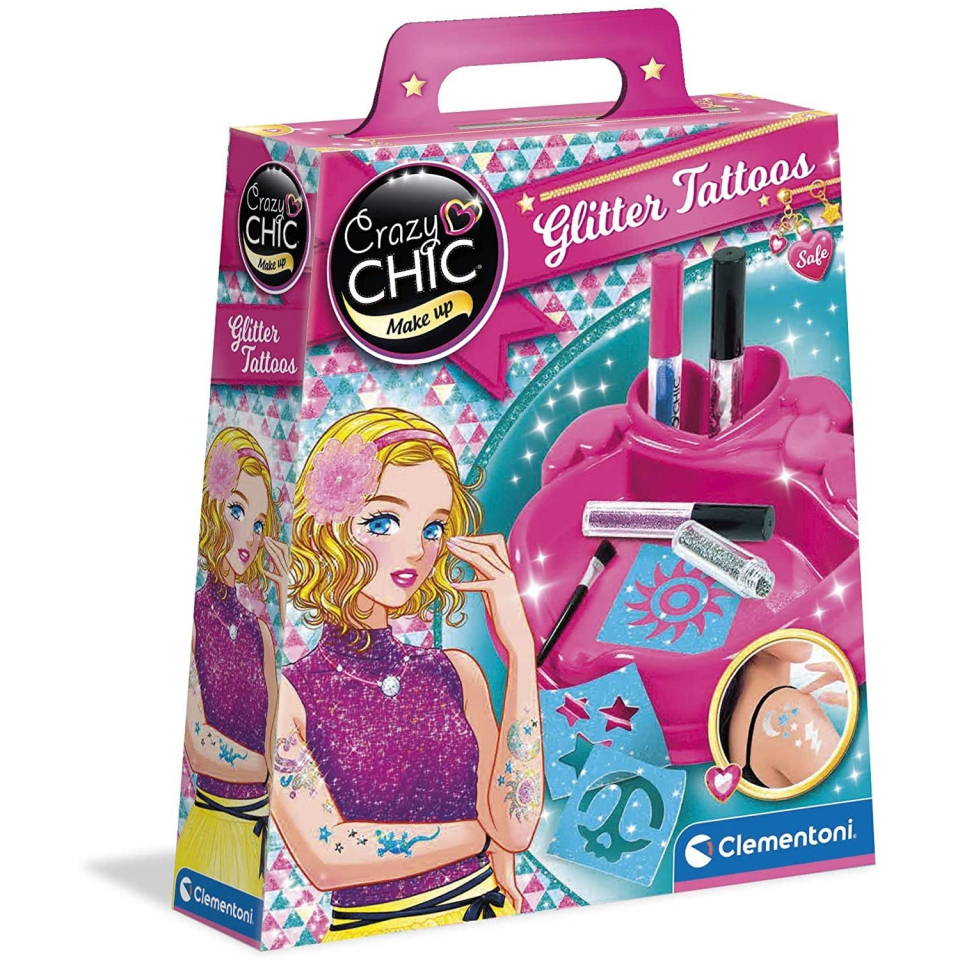 Clementoni Crazy Chic Glitter Tattoo – Kit Tatuaggi Temporanei Glitterati