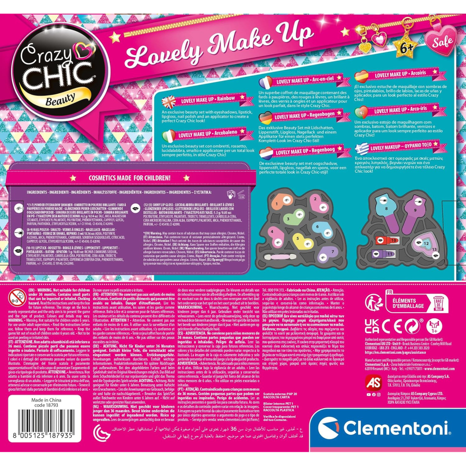Clementoni Crazy Chic Lovely Make Up Rainbow – Cofanetto Trucchi Arcobaleno 6+