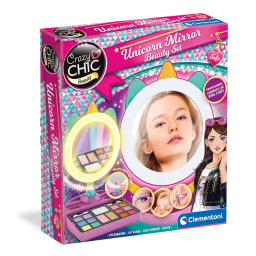 Clementoni Crazy Chic Make-up Unicorn Mirror – Trousse Trucchi Lavabili con Ring Light