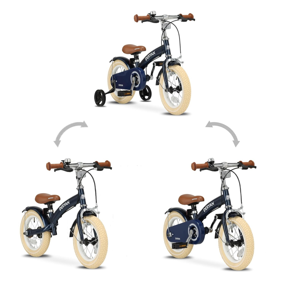 Deryan Bici Bambino 12 Pollici 3 in 1 – Sella e Manubrio Regolabili