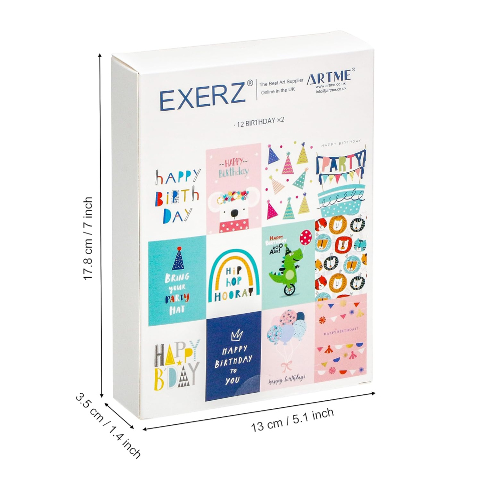 Exerz biglietti auguri compleanno assortiti, 24 pezzi con buste
