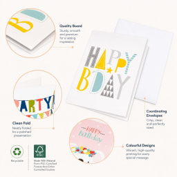 Exerz biglietti auguri compleanno assortiti, 24 pezzi con buste