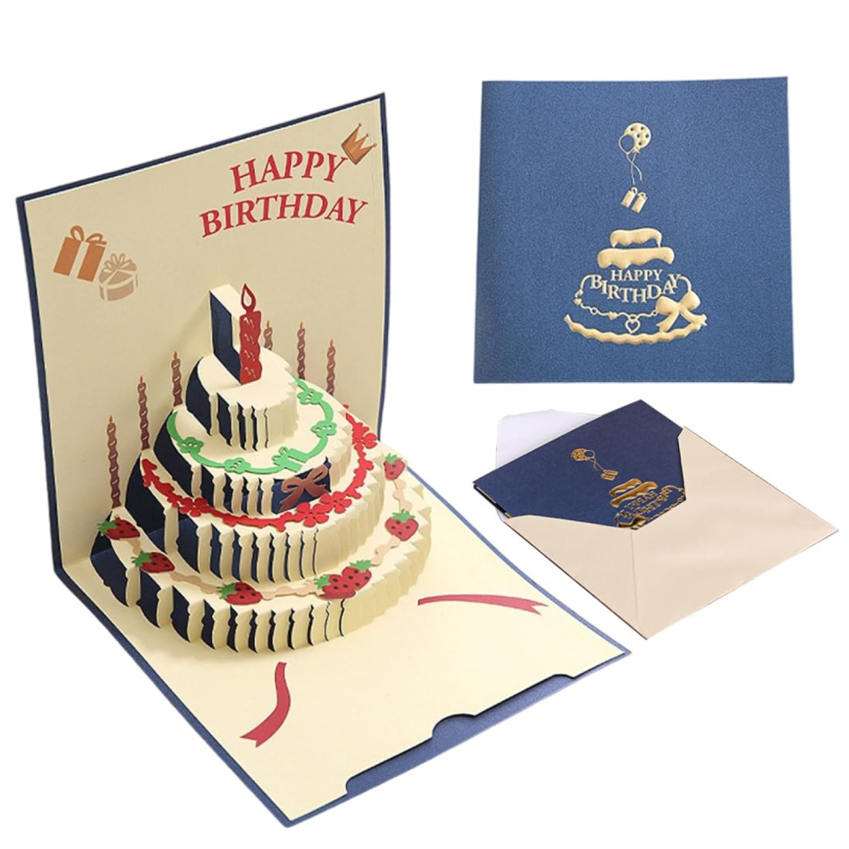 GXGM biglietto compleanno pop-up 3D con torta e busta
